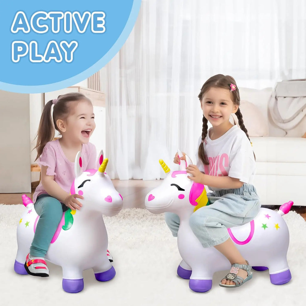Kids Bouncy Unicorn Hopper - Inflatable Ride-On Toy