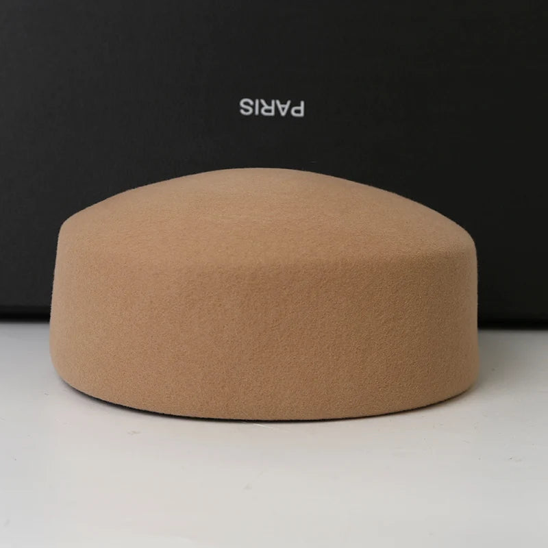 Paris Hats for Women100% WOOL Hard Beret Women Felt Camel Autumn Winter Hat Fedora Fascinator Stewardess Cap Bridal Pillbox Hats