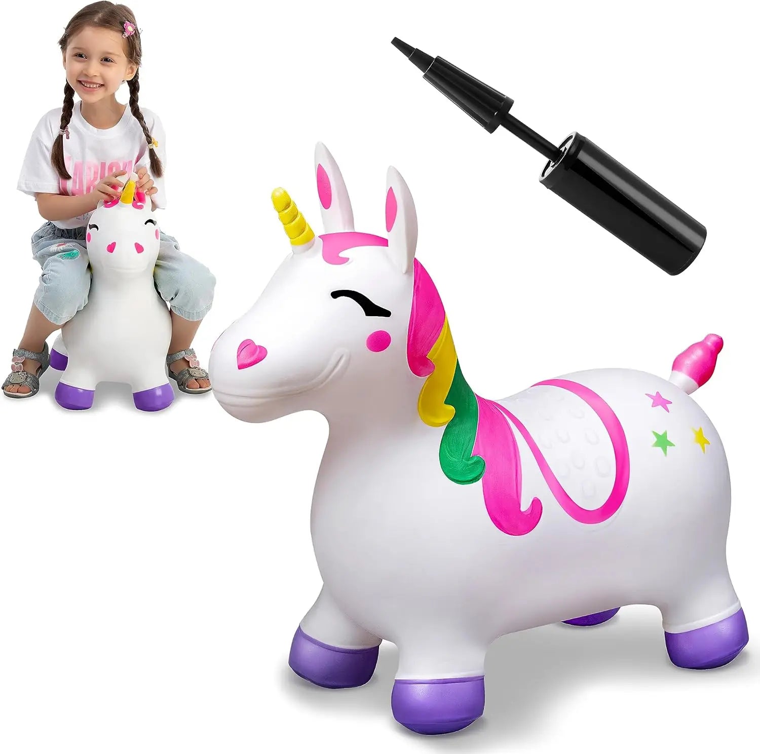 Kids Bouncy Unicorn Hopper - Inflatable Ride-On Toy