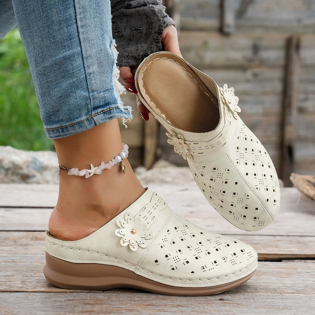 Women's Metal Accent PU Slip-On Mule Flats