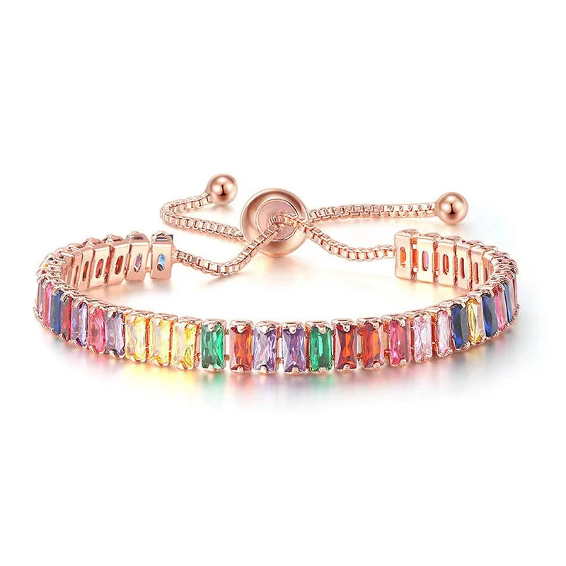 Colorful CZ Tennis Bracelet | Dainty Crystal Chain for Women
