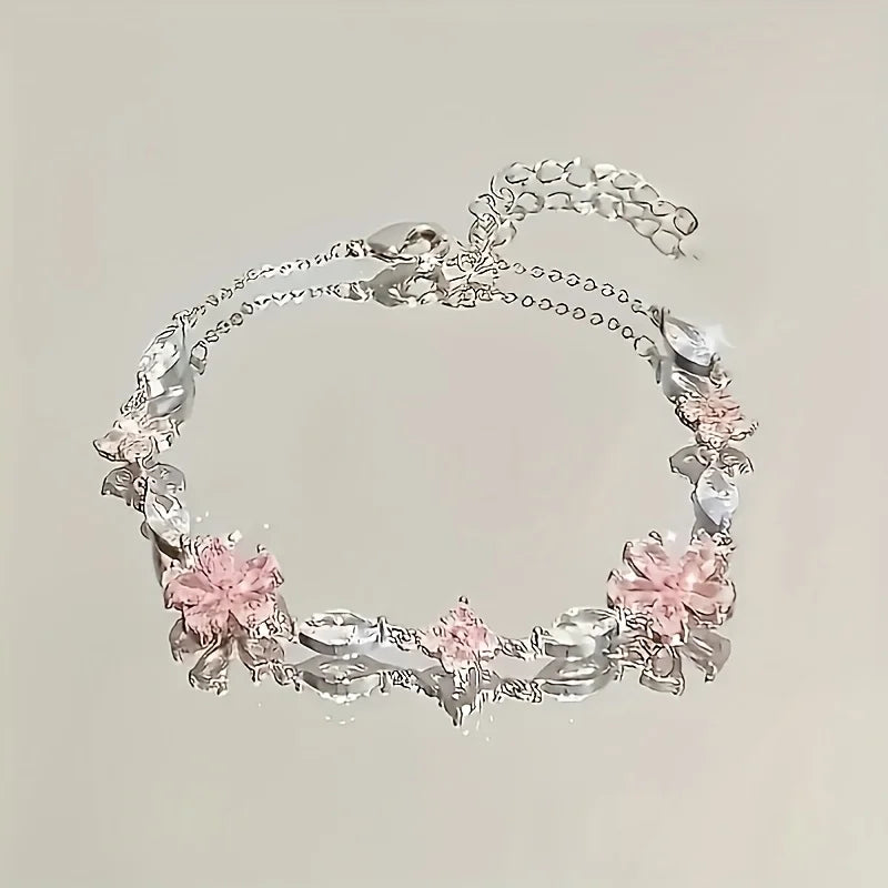 Sakura Cherry Blossom Adjustable Link Bracelet – Floral Wrist Chain for Women & Teens