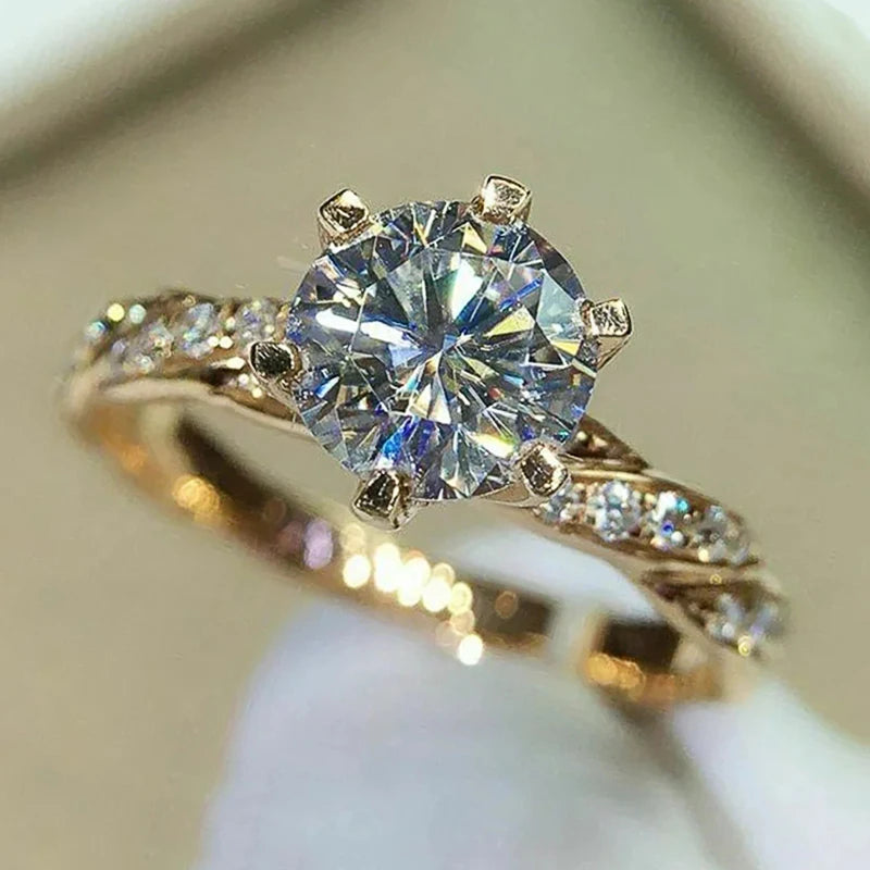 Classic 6-Claw Cubic Zirconia Wedding Band Ring – Luxury Gold Engagement Ring for Women