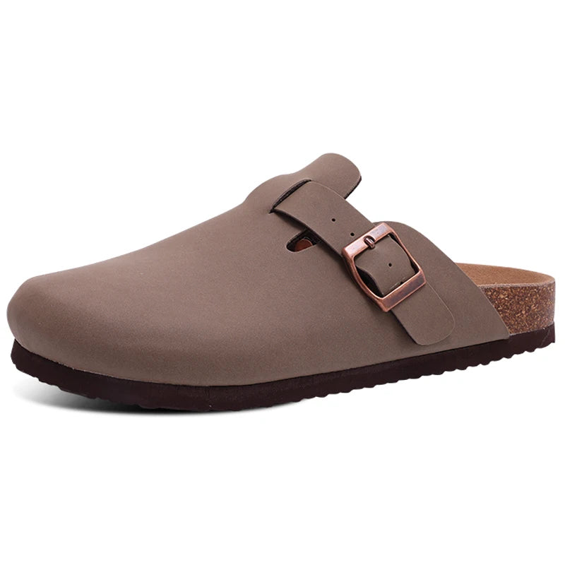 Goosecret Men Cow Suede Clogs Soft Cork Footbed Men Mules Slippers Fashion Men House Sandals With Arch Support Men Beach Sandals
