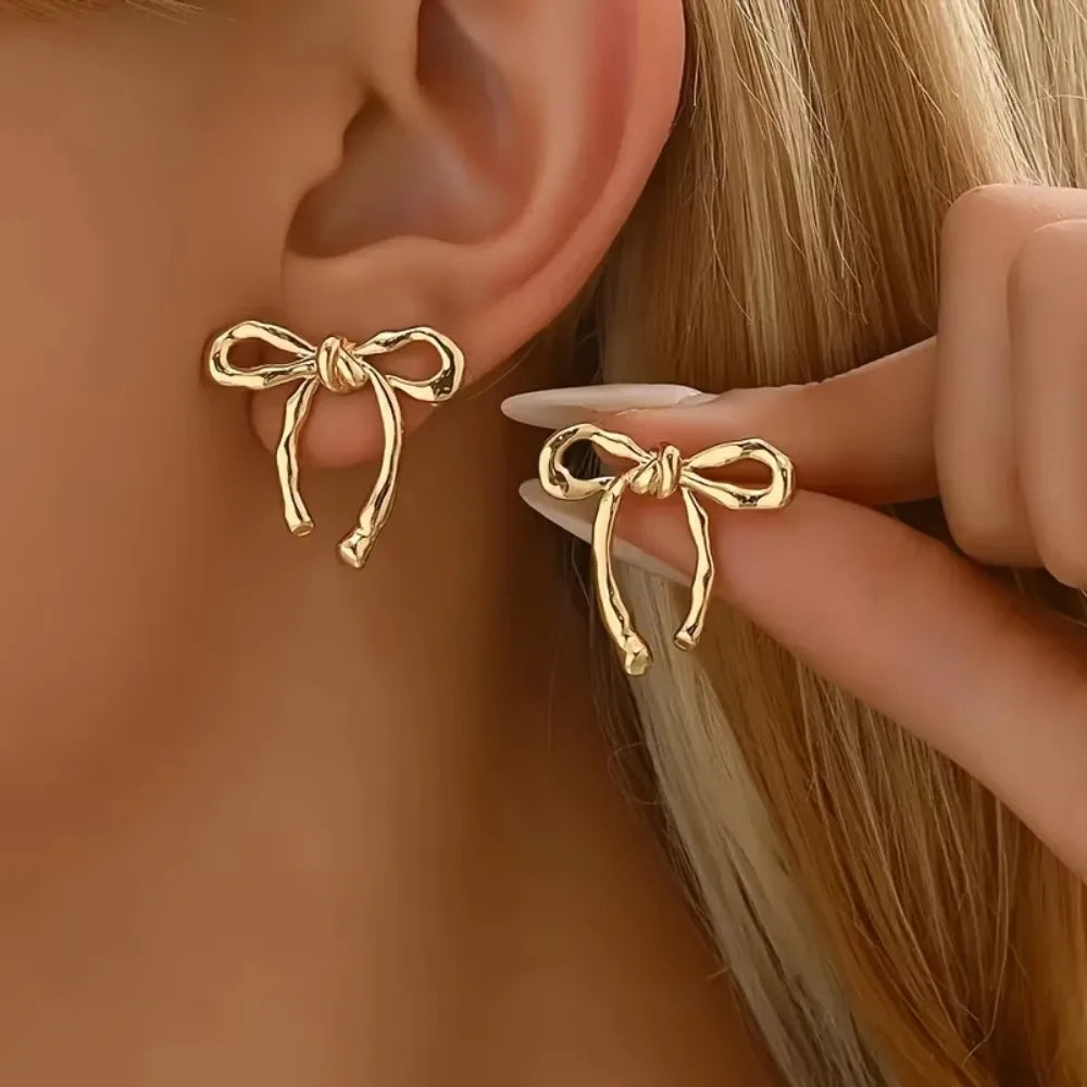 1 Pair Elegant Fashion Ribbon Bow Earrings | Vintage Simple Style, Suitable for Daily and Vacation Wear, KC Golden Plated