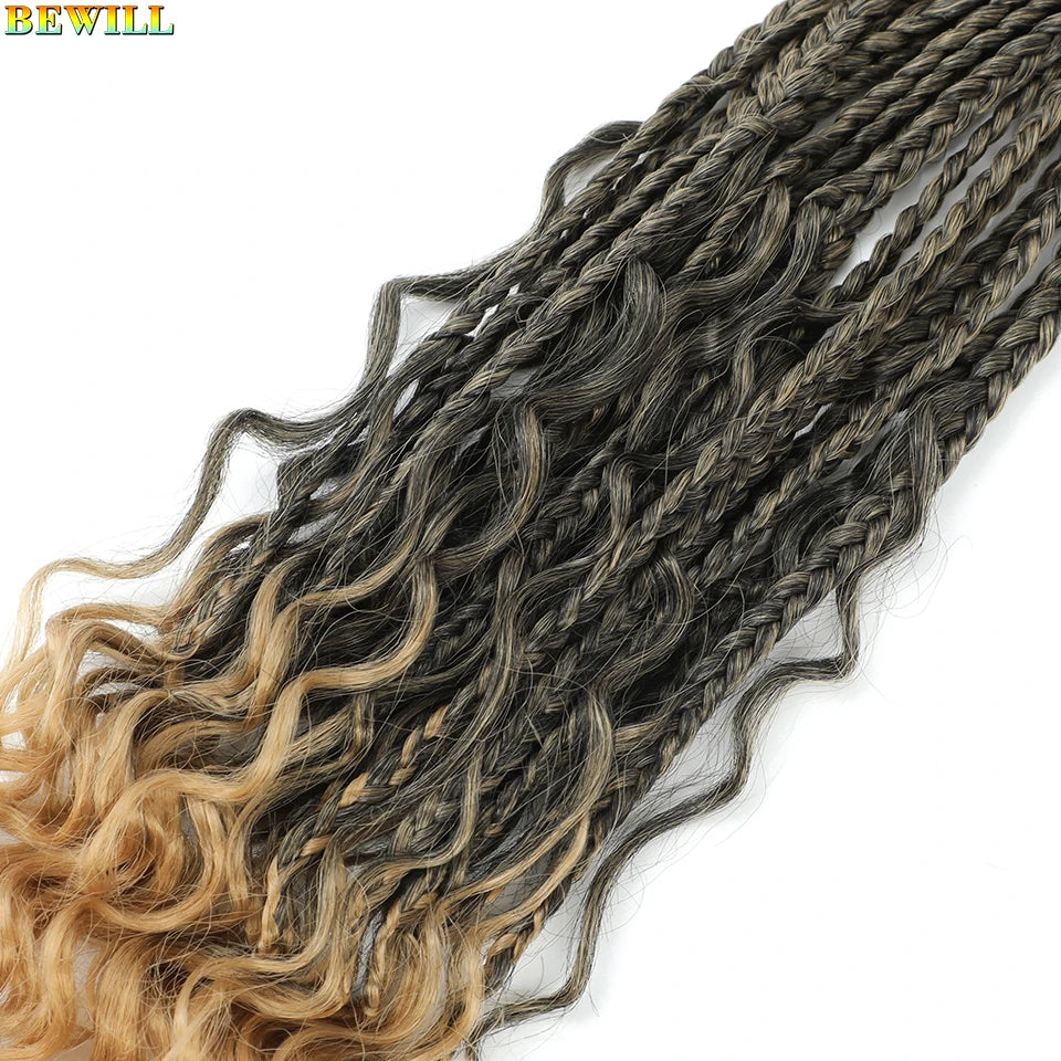 Goddess Box Braids Crochet Hair 14 18 24 Inch Bohemian Hippie Box Braids With Curly Ends Synthetic Braiding Hair for Black Women