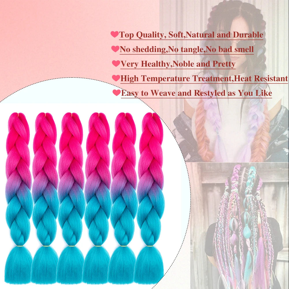 Crochet Braids 6Pcs Braiding Hair Ombre Synthetic Colorful Braiding Hair Extensions for Women Girl Daily Wear High Temperature