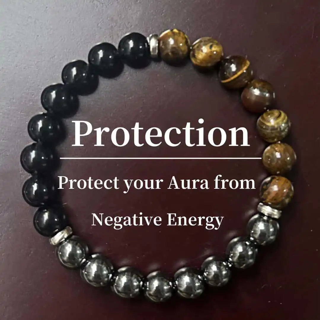 Natural Stone Beaded Bracelet – Amethyst, Crystal, Agate & Tiger Eye Reiki Healing Jewelry