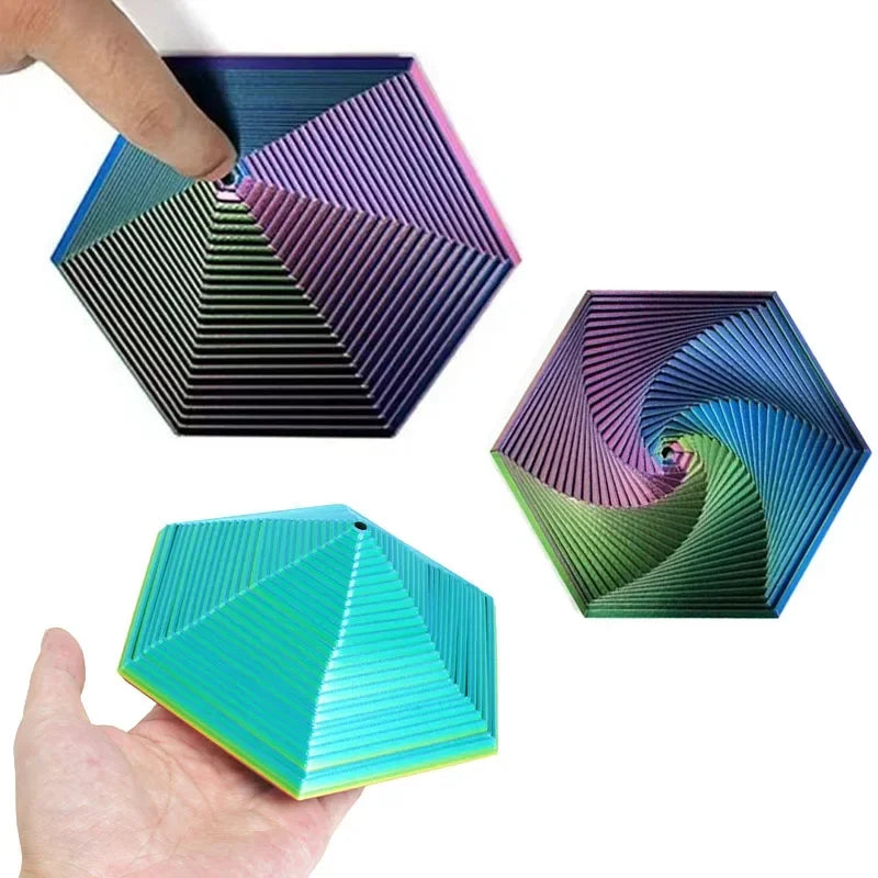 3D Printed Fractal Fidget Hexagon 7cm Portable Playing Sensory Anti-stress Toy Desktop Ornament Kid Toy Visual Gifts Mystery Box