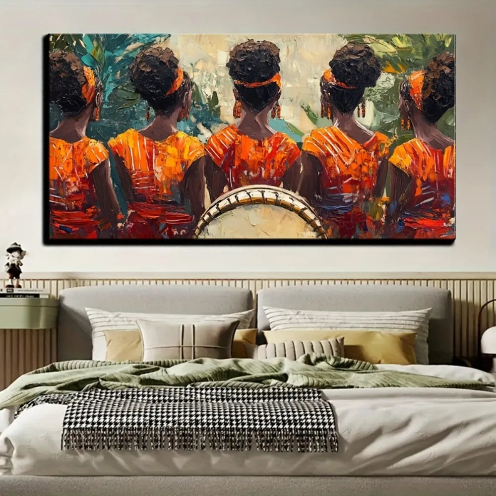 African American Culture - Dancing African Women - African Inspired Art - Home Decor -1.5 "thick pine solid wood frame