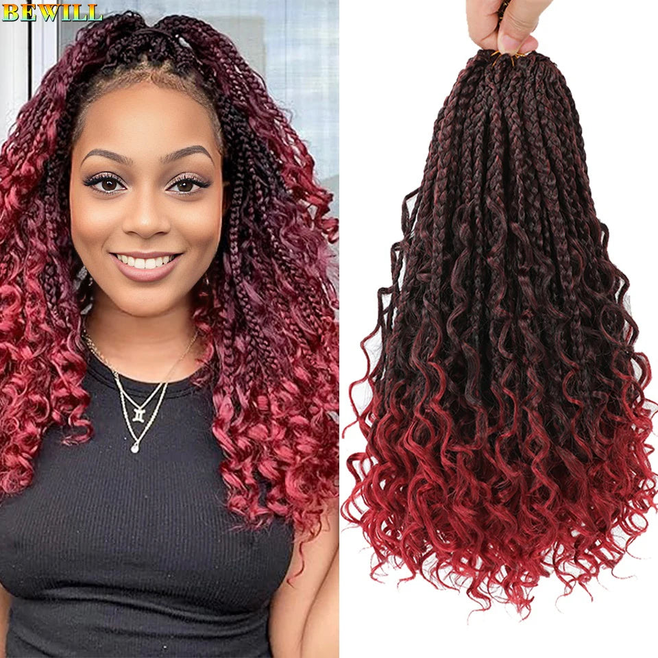 Goddess Box Braids Crochet Hair 14 18 24 Inch Bohemian Hippie Box Braids With Curly Ends Synthetic Braiding Hair for Black Women