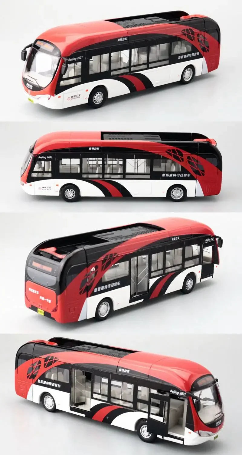 School Bus Car Model Diecast Metal Toy Vehicles City Bus Simulation Doors Openable Sound & Light Collection Kids Toys Gifts