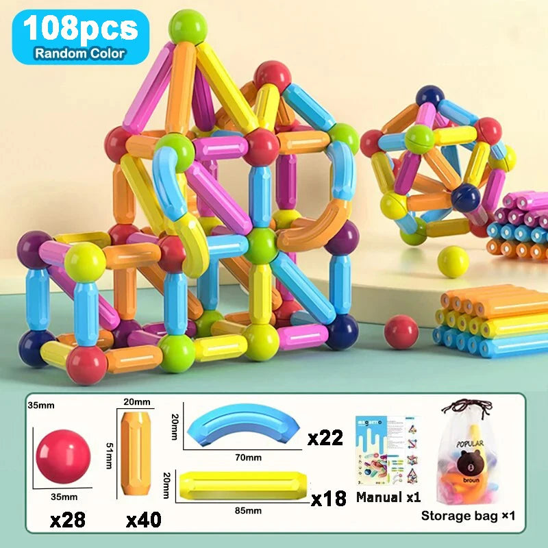 Magnetic Ball & Stick Construction Set | Montessori Educational Toy | 10–188 Pieces | Ages 3+