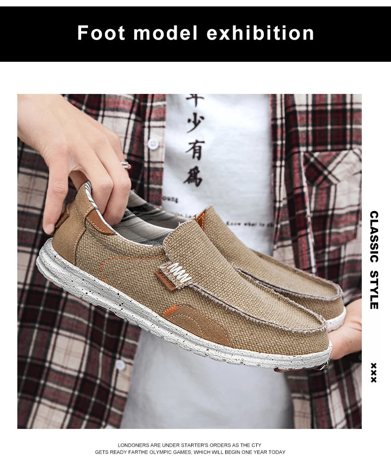 Men Canvas Shoes Slip On Loafers Summer Breathable Sneakers Men Comfty Casual Men Shoes Lightweight Flats Men Walking Zapatos