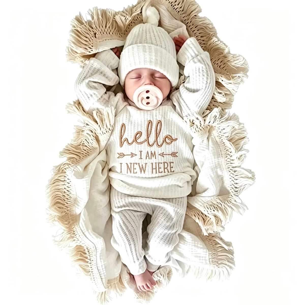 Hello World Newborn Photo Outfit, 3 Pieces