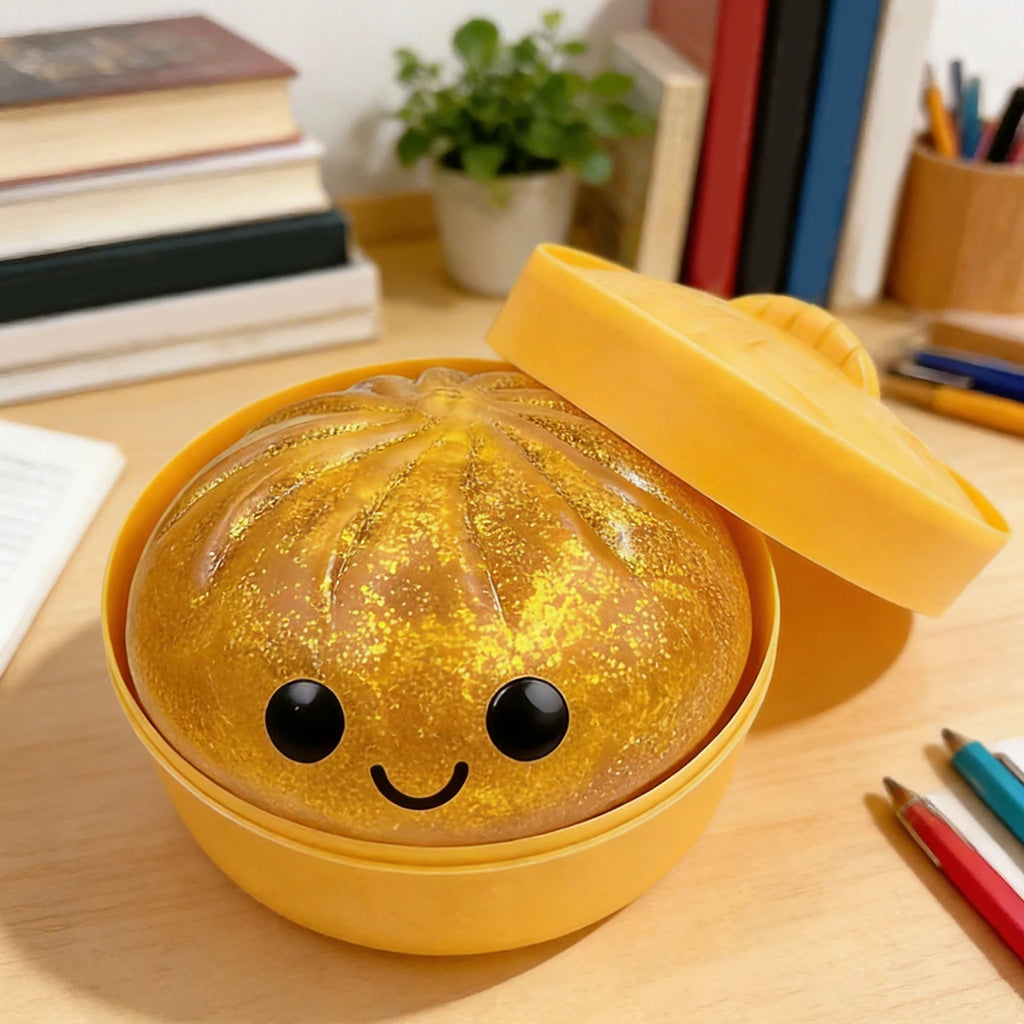 Glitter Dumpling - Glitter Dumpling Squishy, Dumplings Squeeze Sensory Stress Relief Toy with Food Steamer for Adults & Kids