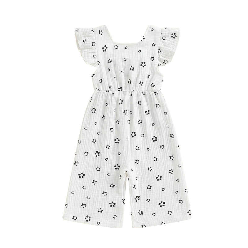 Baby Girls Floral Print Backless Bowknot Cotton Romper