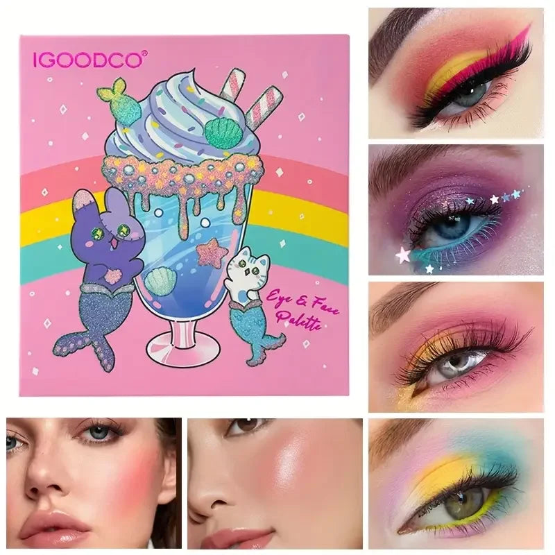 14-color cartoon makeup palette,pink glitter eyeshadow,matte sequins and fine glitter,for women's daily makeup,  holiday parties