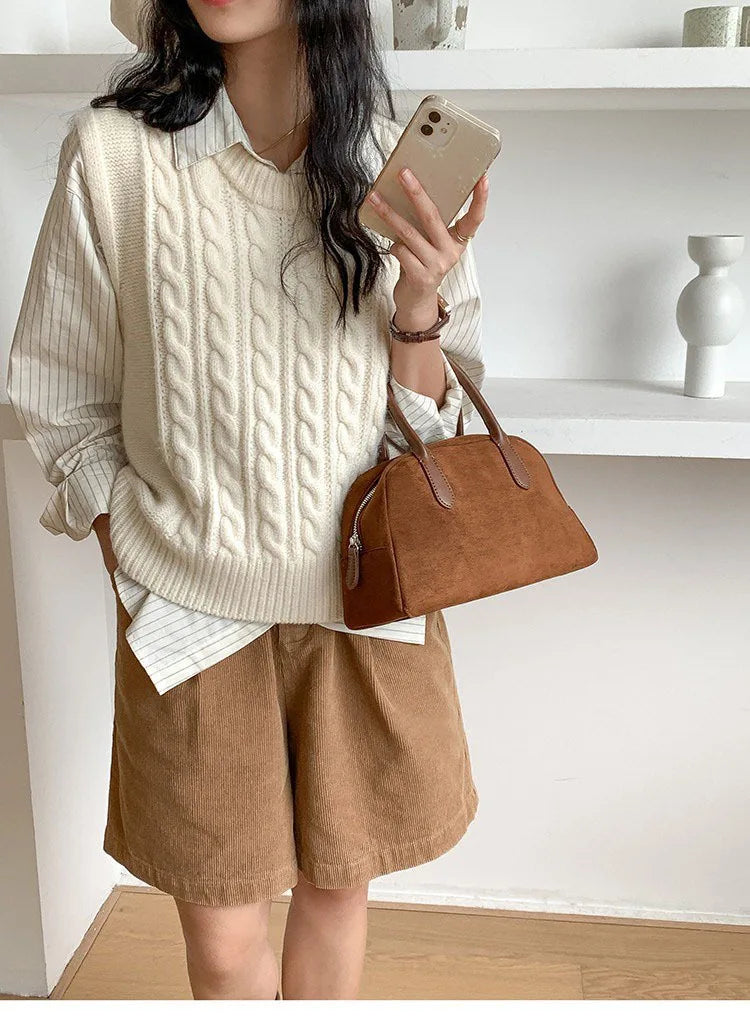 Women's Retro Faux Suede Bowling Pillow Bag