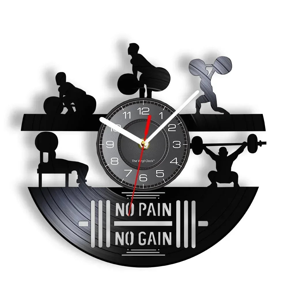 Fitness Theme Vinyl Record Wall Clock – LED Backlight Home Décor | 30cm