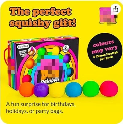 Schylling Teenie Nee Doh Rainbow Stress Balls | 6-Pack Squishy Fidget Toys | Anxiety Relief | Ages 14+