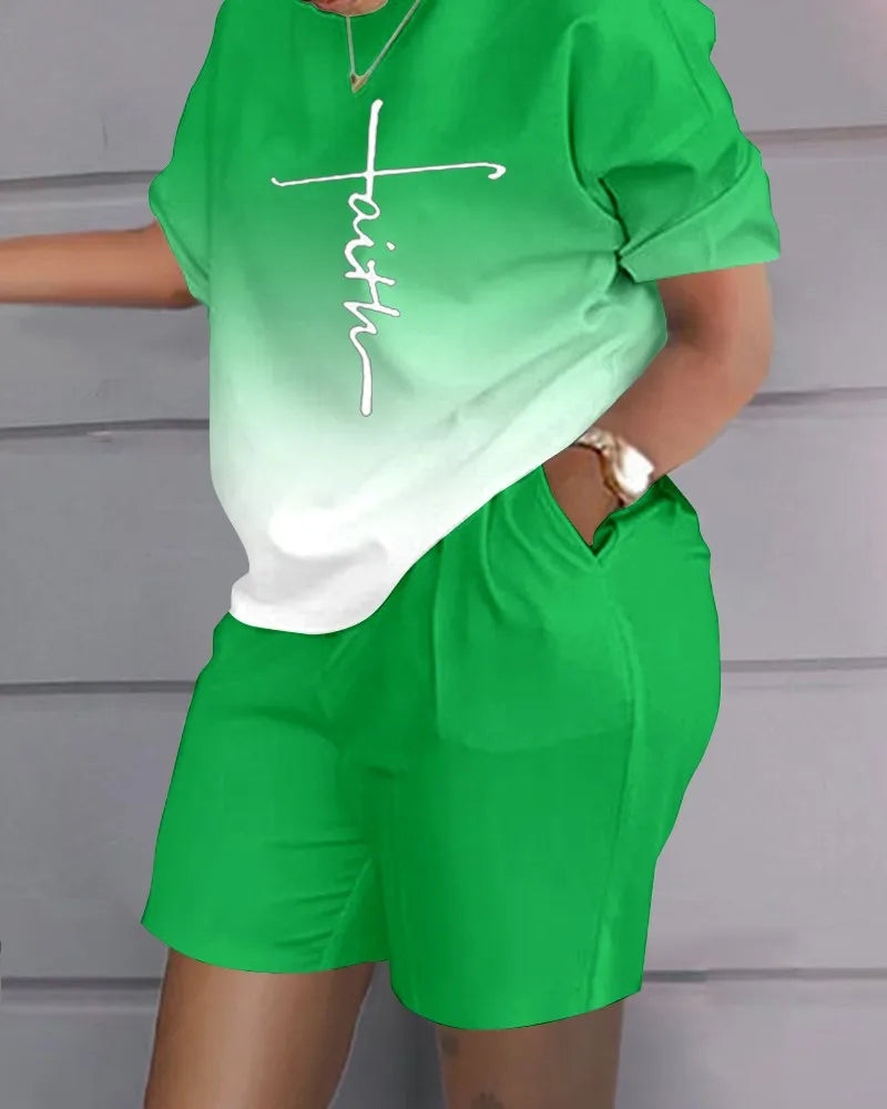 Women's Printed Wide Leg Pants & Short Sleeve Top Set