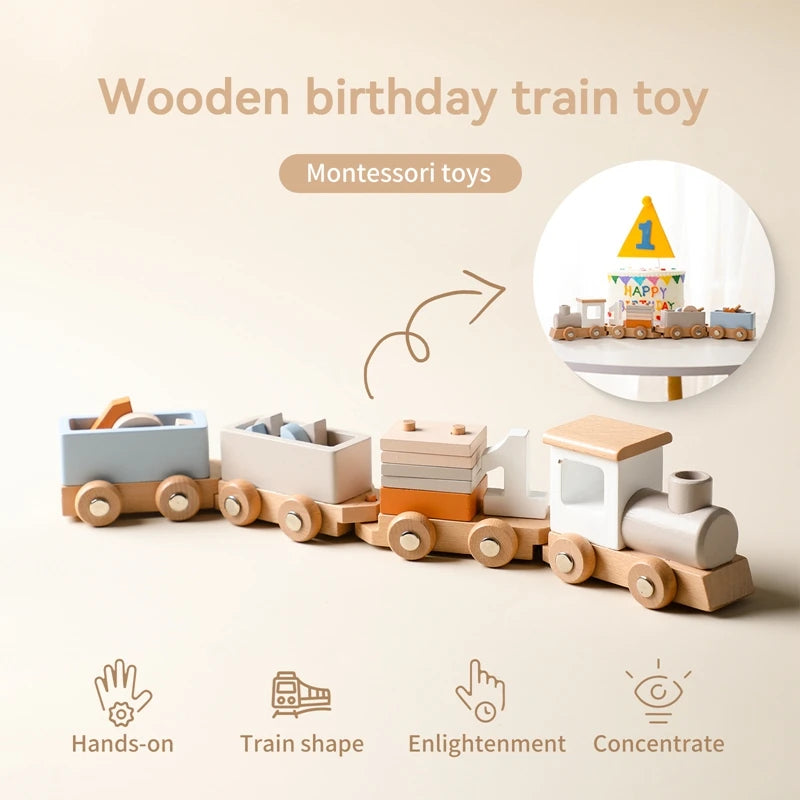 Wooden Train Birthday Toy Montessori Toys Baby Educational Toys Wooden Trolley Number Of Wood Baby's Toys Baby Learning Toys