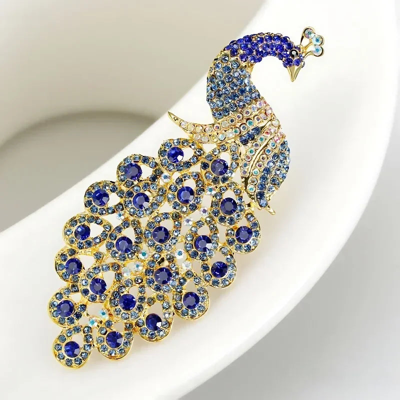 Luxury Peacock Feather Brooch – Sparkling Purple Rhinestone Lapel Pin for Women