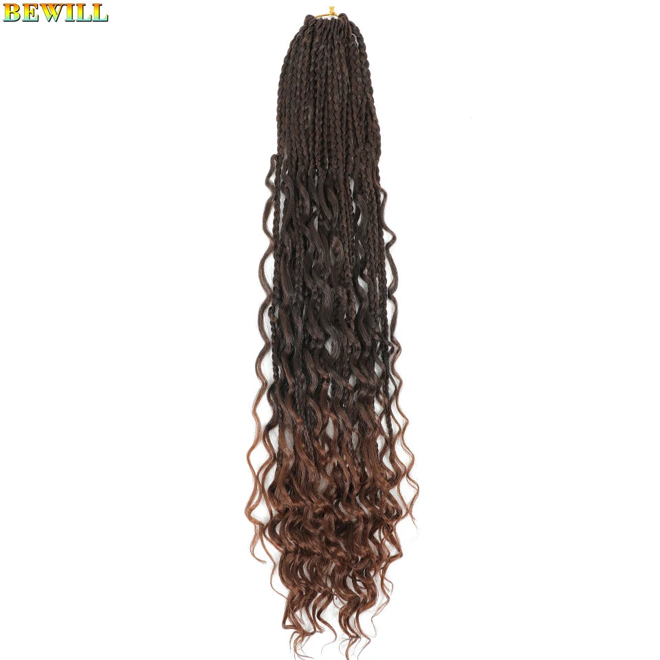 Goddess Box Braids Crochet Hair 14 18 24 Inch Bohemian Hippie Box Braids With Curly Ends Synthetic Braiding Hair for Black Women
