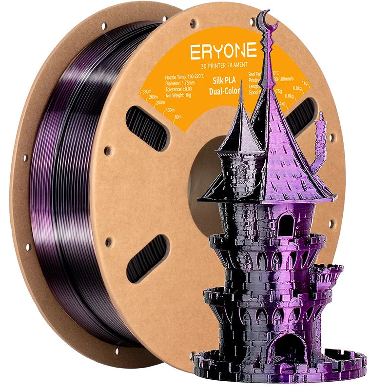 ERYONE 1KG Silk Dual Color PLA Series 3D Printer Filament 1.75mm, Dual-Color Coextrusion Silky Shiny Finish, 1kg Spool