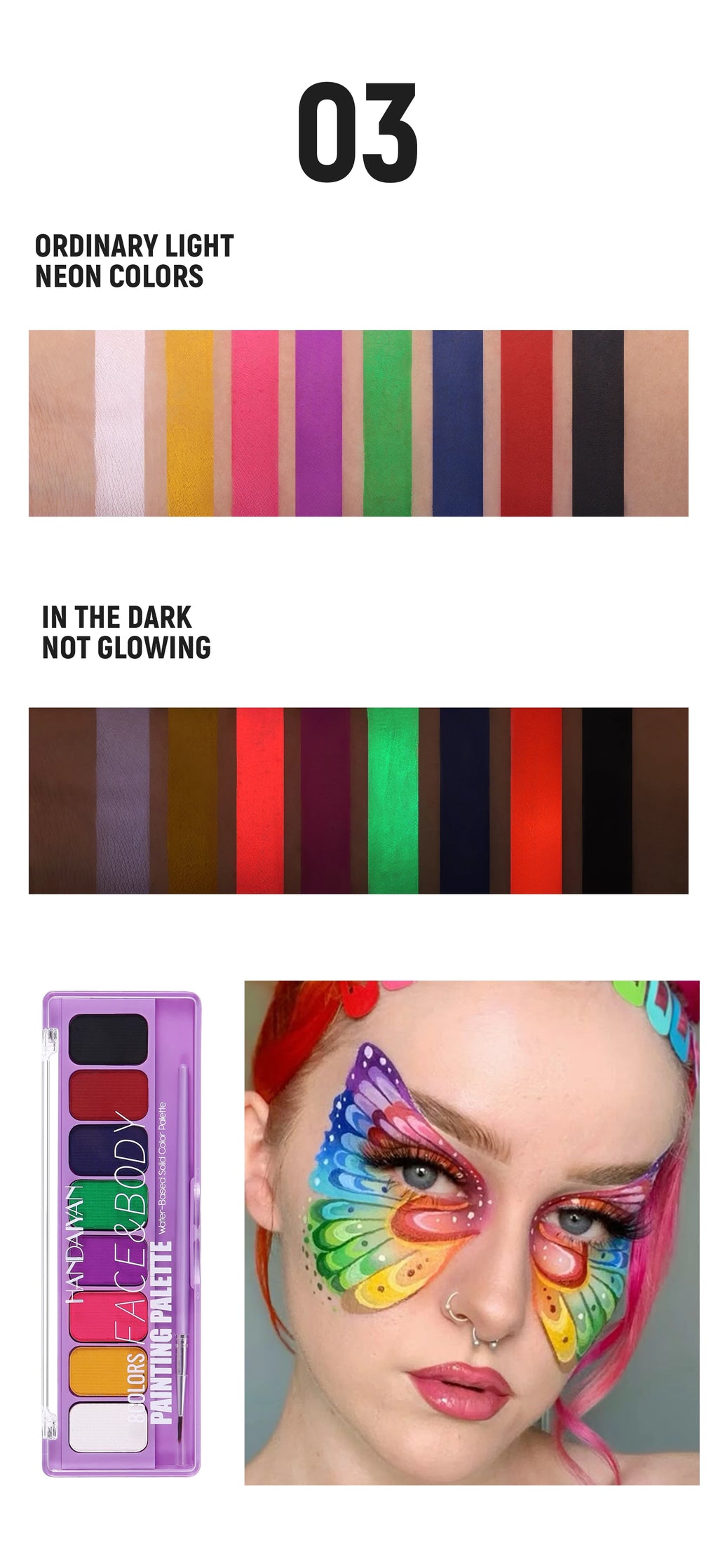 8 Color Face Body Paint Palette Water Soluble Fluorescent UV Makeup Halloween Party Cosmetics Fancy Dress Beauty