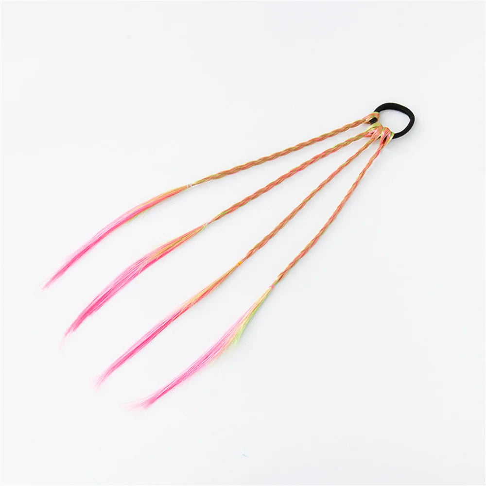Colorful Hair Braids Tools Gradient Color Synthetic Hair Ponytail Rope Girls Princess Hair Ties Children Kids Styling Braiders