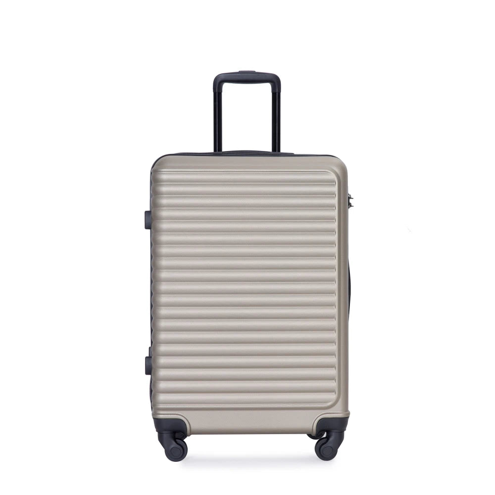 3 Piece Luggage Sets ABS Lightweight Suitcase with Two Hooks Spinner Wheels TSA Lock GOLD