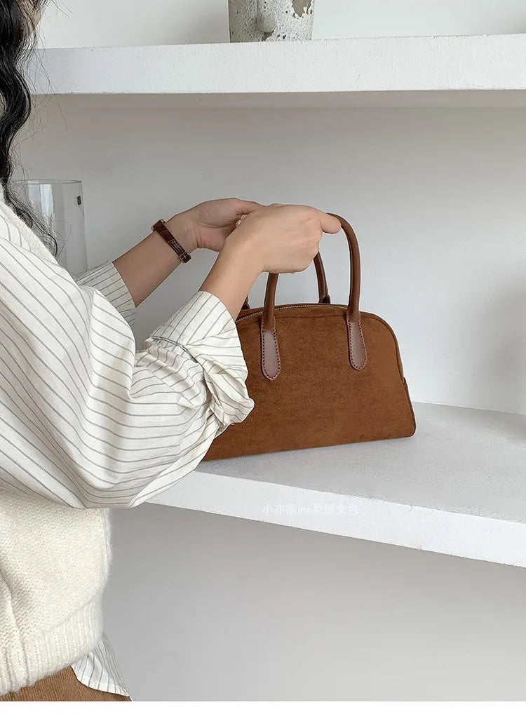 Women's Retro Faux Suede Bowling Pillow Bag