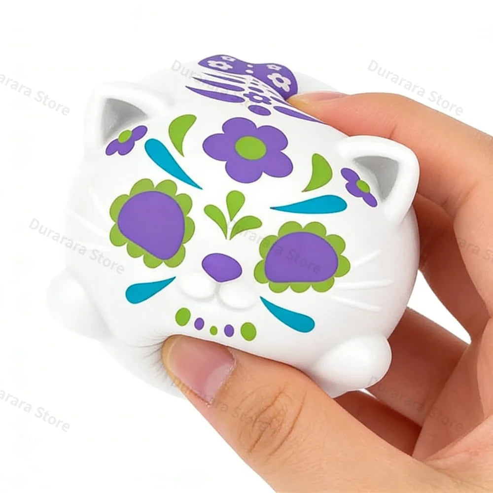 Schylling NEEDOH Sugar Skull Cat Squeeze Toy – Colorful Sensory Stress Ball, Desk Toy, Ages 14+