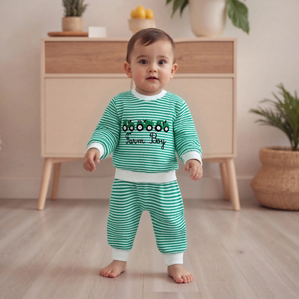 Baby Boy Truck Embroidery Striped Sweatshirt & Joggers Set