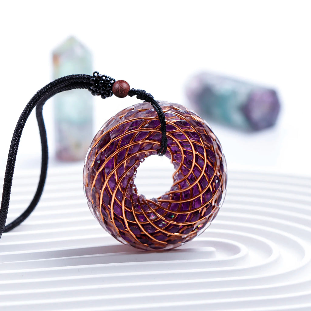 Rodin Coil & Amethyst  Orgone Pendant Necklace, Handmade pendant jewelry ，Adjustable Chain for Women & Men
