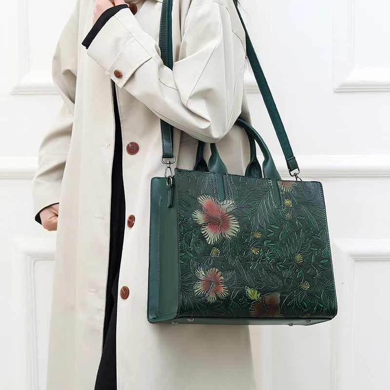 Women's Embossed Floral PU Shoulder Bag
