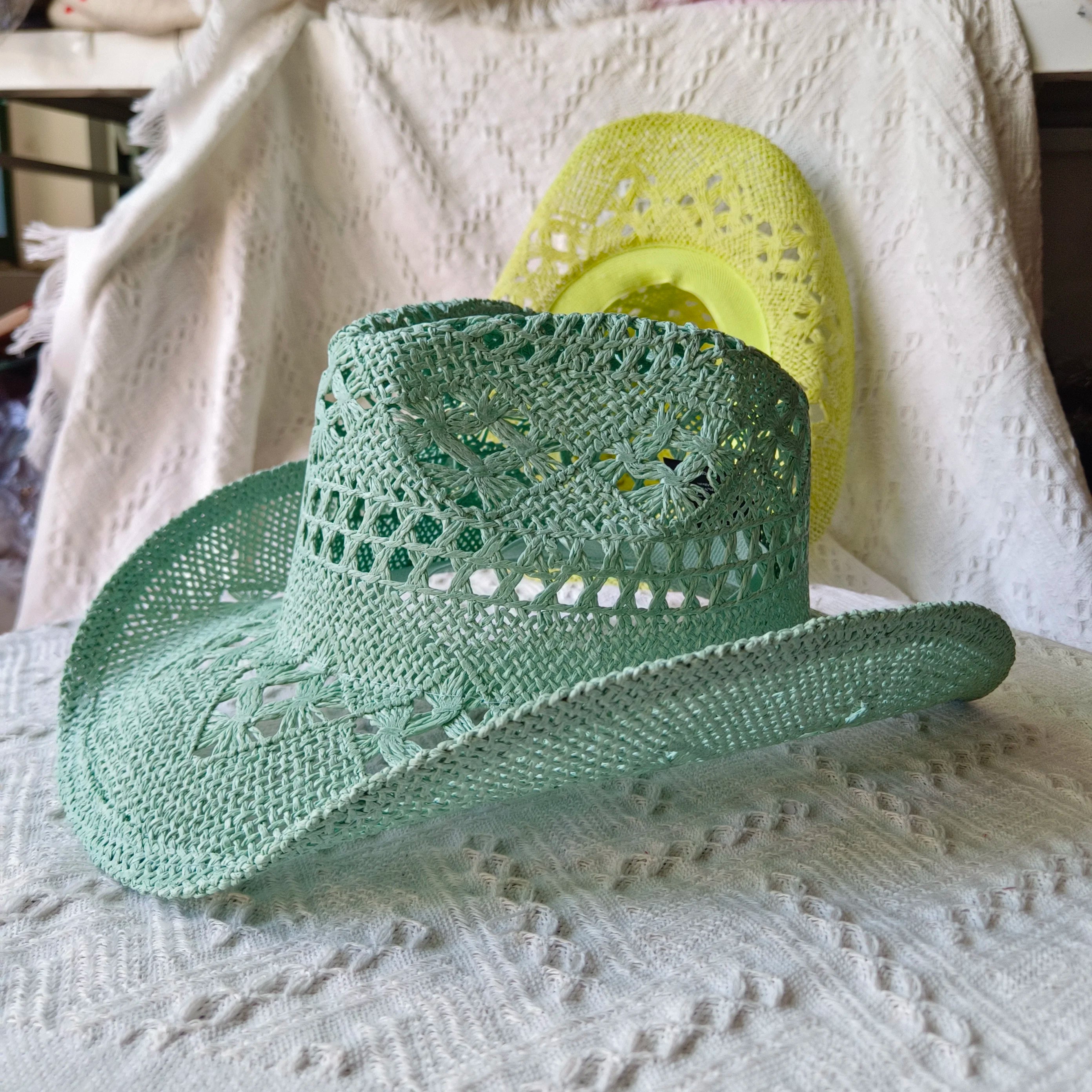 Women's Straw Cowgirl Hat – Wide Brim Shapeable Western Beach Sun Hat | Coastal Cowgirl Style