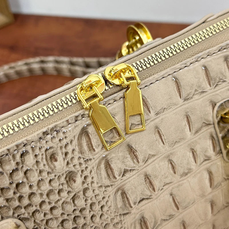 Women's Crocodile Pattern Structured Shoulder Bag