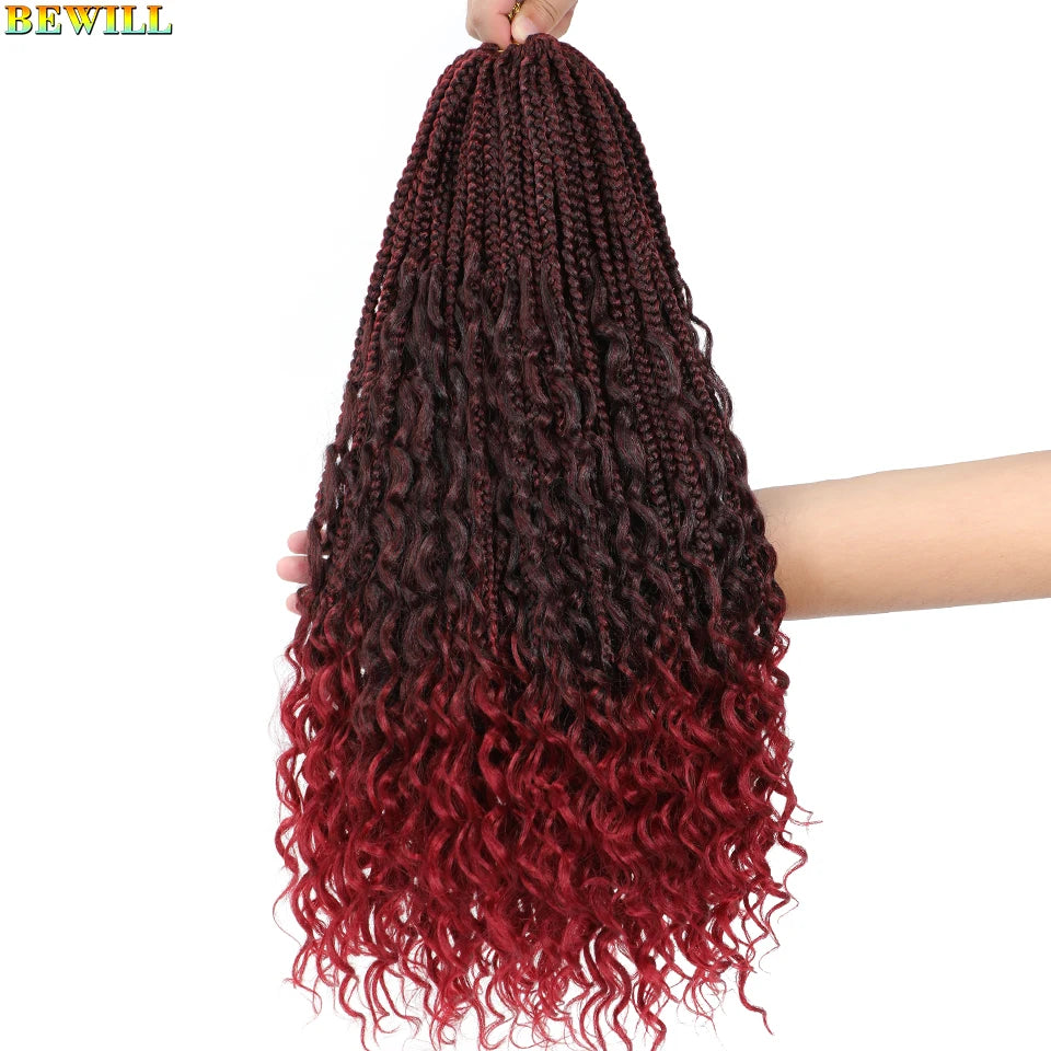 Goddess Box Braids Crochet Hair 14 18 24 Inch Bohemian Hippie Box Braids With Curly Ends Synthetic Braiding Hair for Black Women