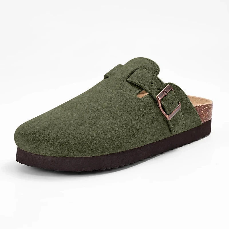 Goosecret Men Cow Suede Clogs Soft Cork Footbed Men Mules Slippers Fashion Men House Sandals With Arch Support Men Beach Sandals