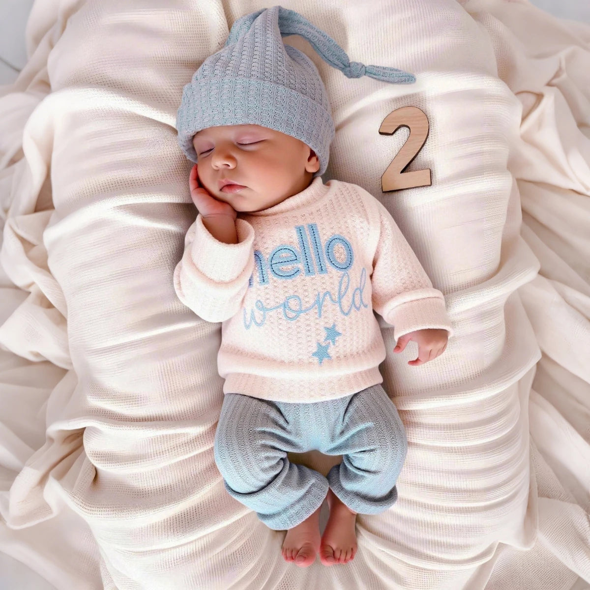Hello World Newborn Photo Outfit, 3 Pieces