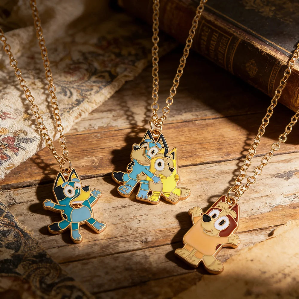Bluey Animation Enamel Pendant Necklace Cute Cartoon Character Fashion Accessory for Children Creative Birthday Gift