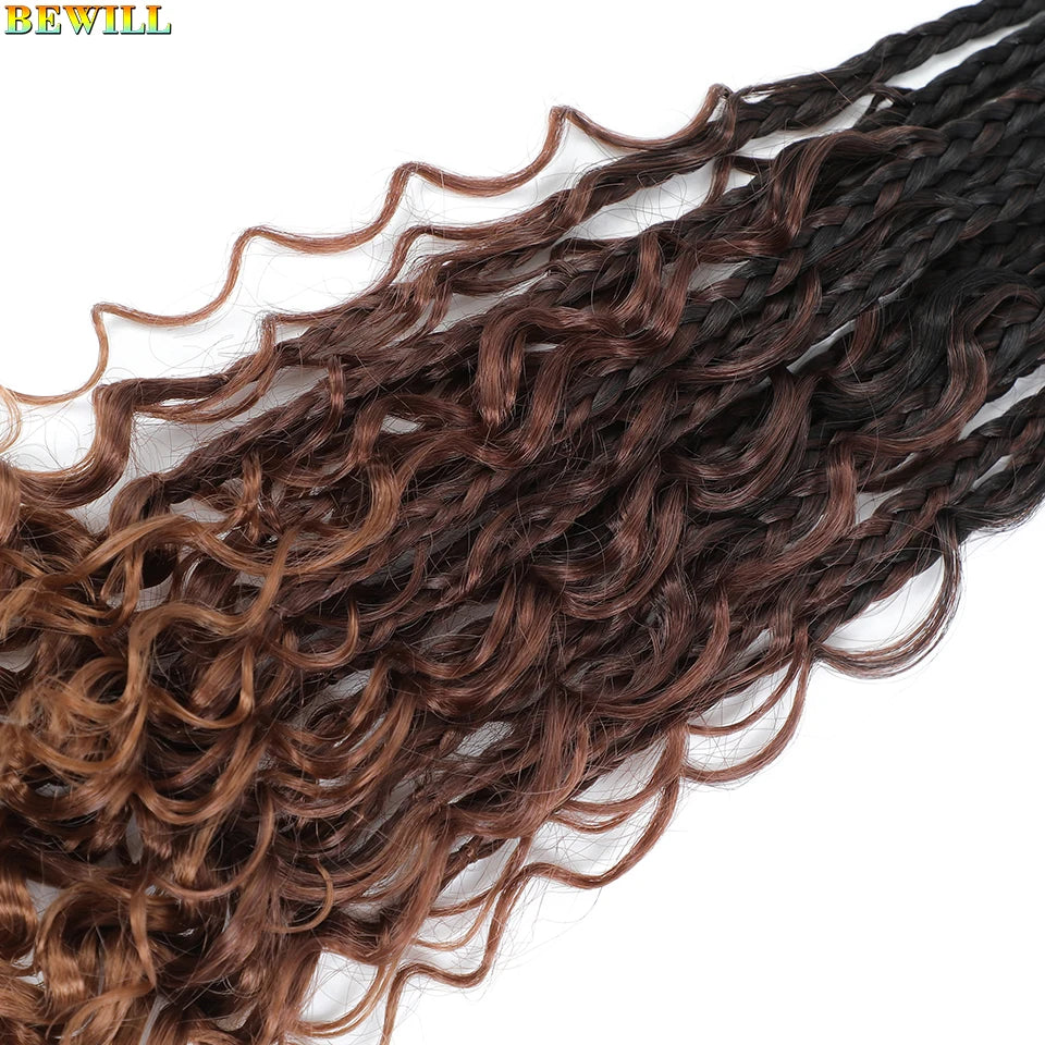 Goddess Box Braids Crochet Hair 14 18 24 Inch Bohemian Hippie Box Braids With Curly Ends Synthetic Braiding Hair for Black Women