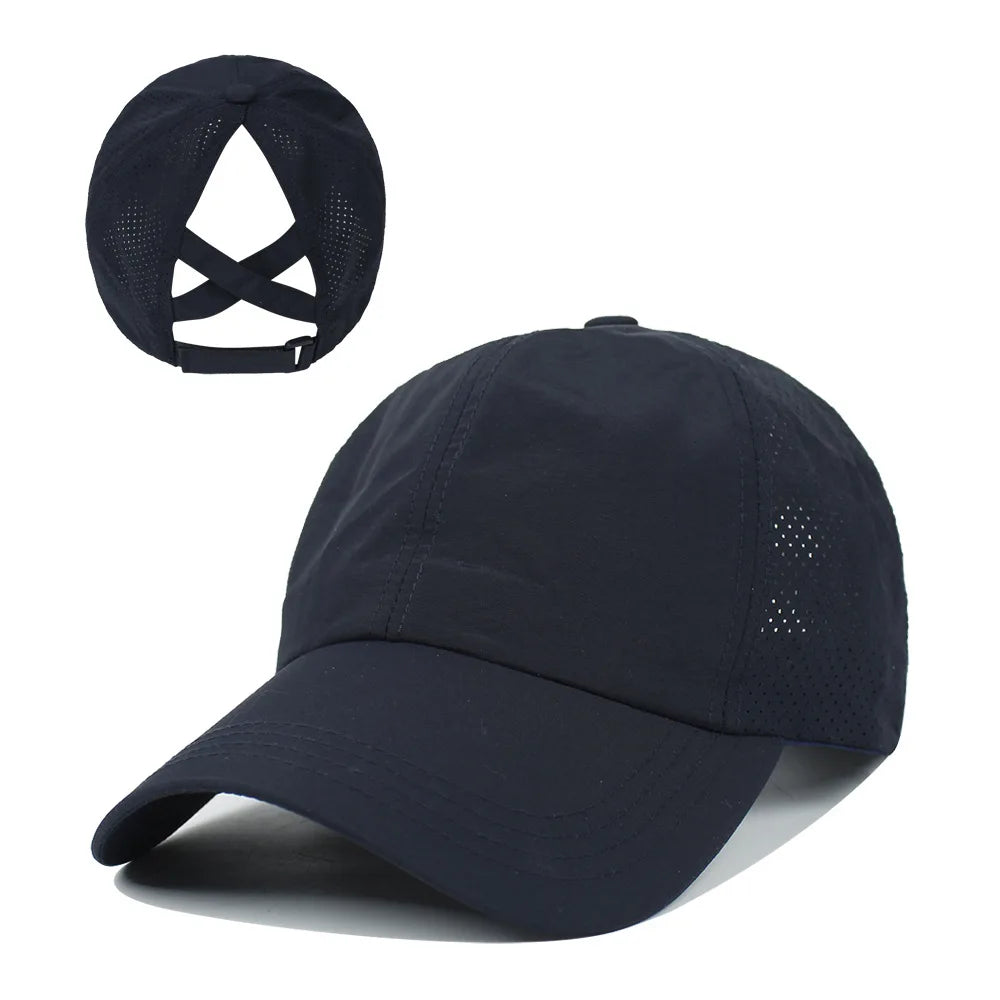 Women's Criss Cross Ponytail Baseball Cap – Breathable Mesh Sun Visor Hat | Adjustable Outdoor Sports Cap