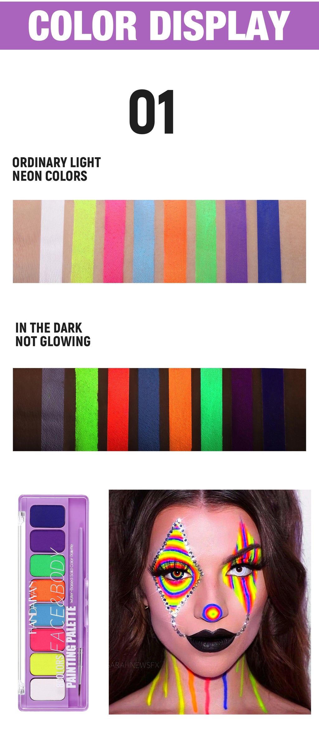 8 Color Face Body Paint Palette Water Soluble Fluorescent UV Makeup Halloween Party Cosmetics Fancy Dress Beauty