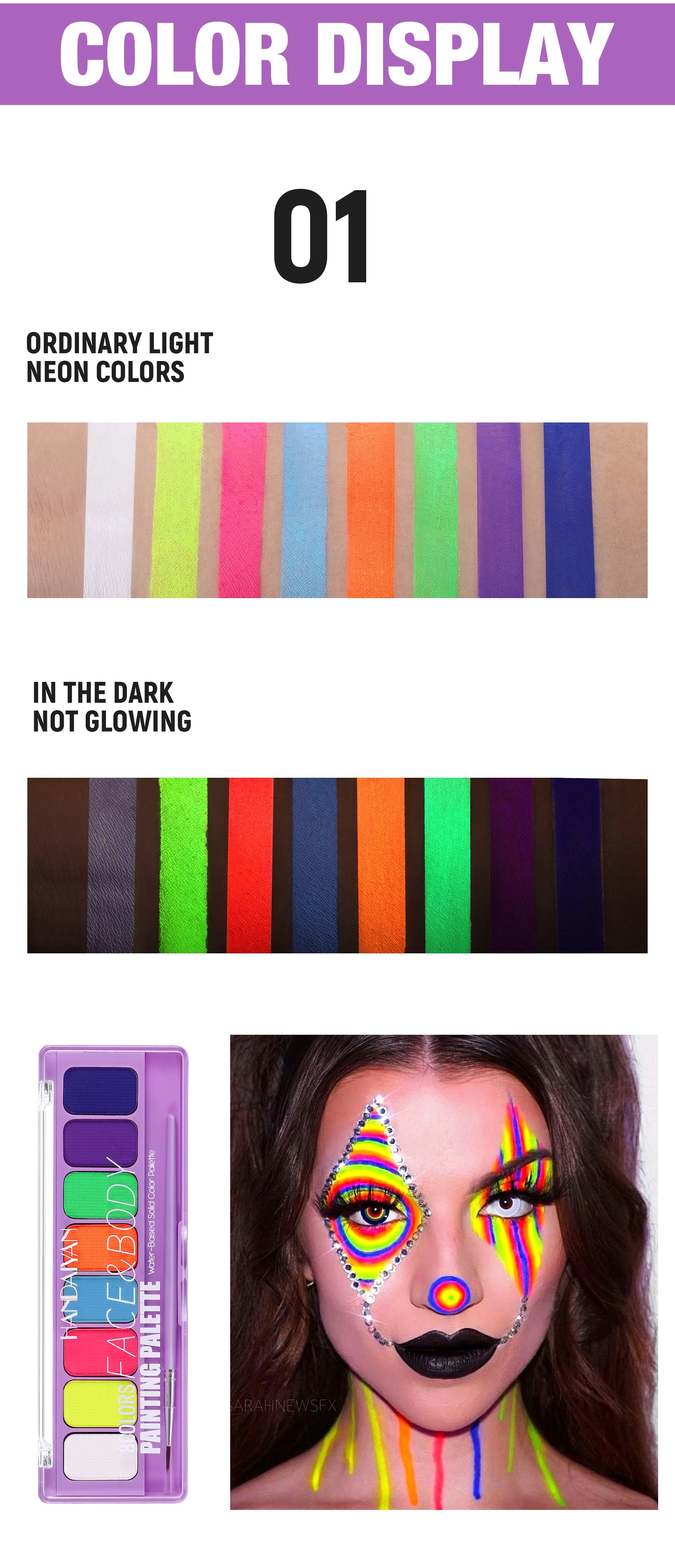 8 Color Face Body Paint Palette Water Soluble Fluorescent UV Makeup Halloween Party Cosmetics Fancy Dress Beauty