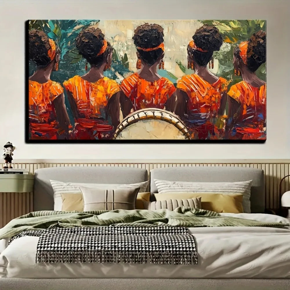 African American Culture - Dancing African Women - African Inspired Art - Home Decor -1.5 "thick pine solid wood frame
