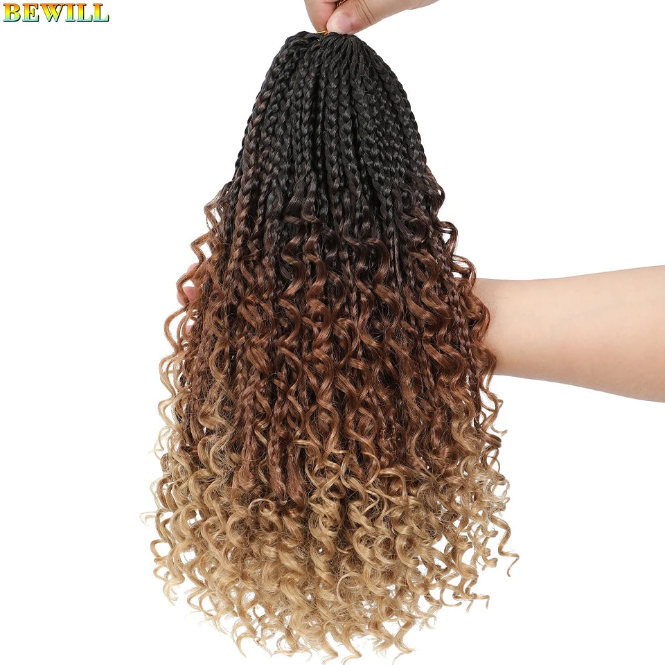 Goddess Box Braids Crochet Hair 14 18 24 Inch Bohemian Hippie Box Braids With Curly Ends Synthetic Braiding Hair for Black Women